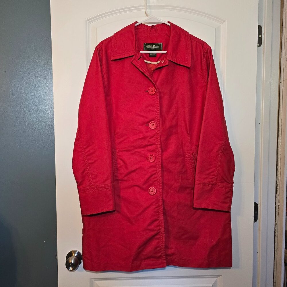 Vintage Eddie Bauer Women’s Red Cotton Trench Coat Size XL